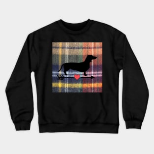 Dachshund Wiener Dog Cute Gift Graphic Art Design, Weenie with Heart Arrow on Plaid Graphic Crewneck Sweatshirt